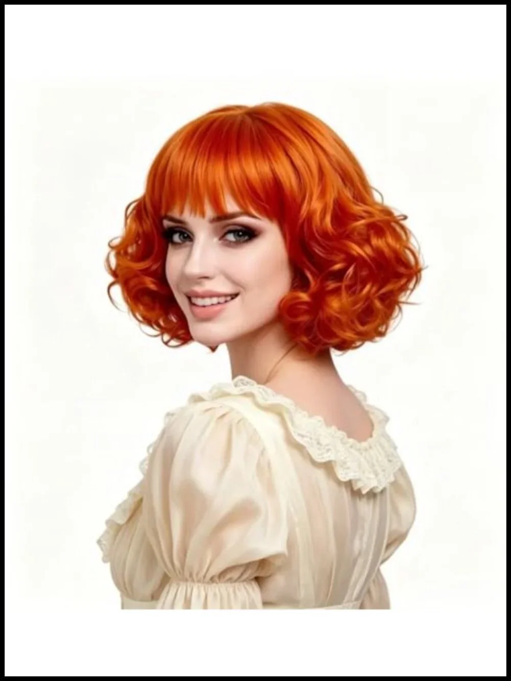 Short Curly Wavy Synthetic Wig with Bangs for Women Cosplay Party